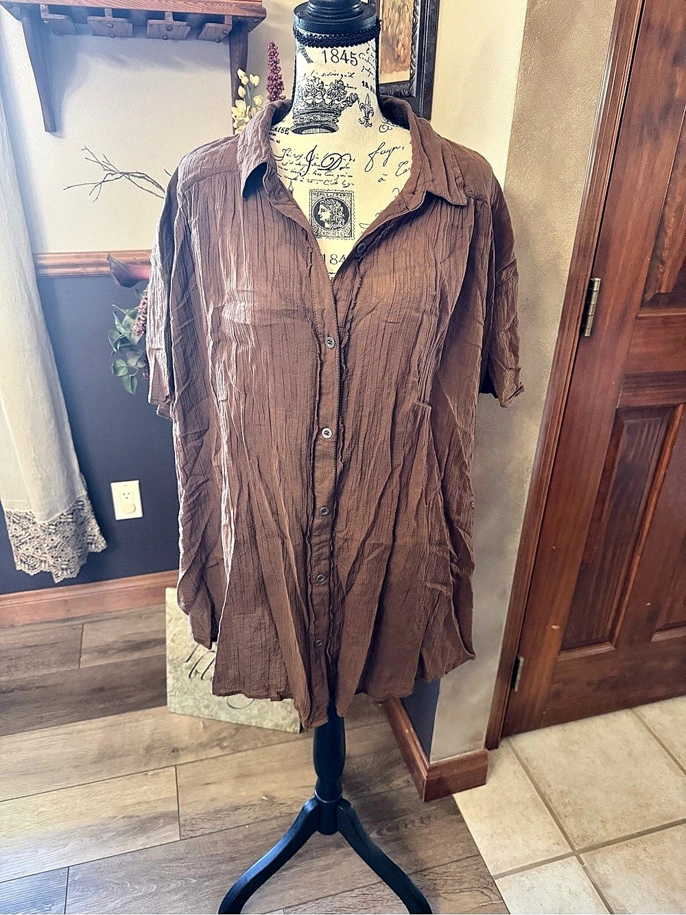 We The Free Float Away Shirt Brown Button Down